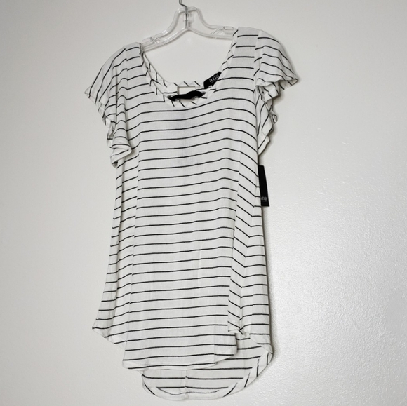 A.N.A. Ivory Cream Black Striped Lace Ties Back Top Tunic Comfy Blouse Summer - Picture 6 of 12